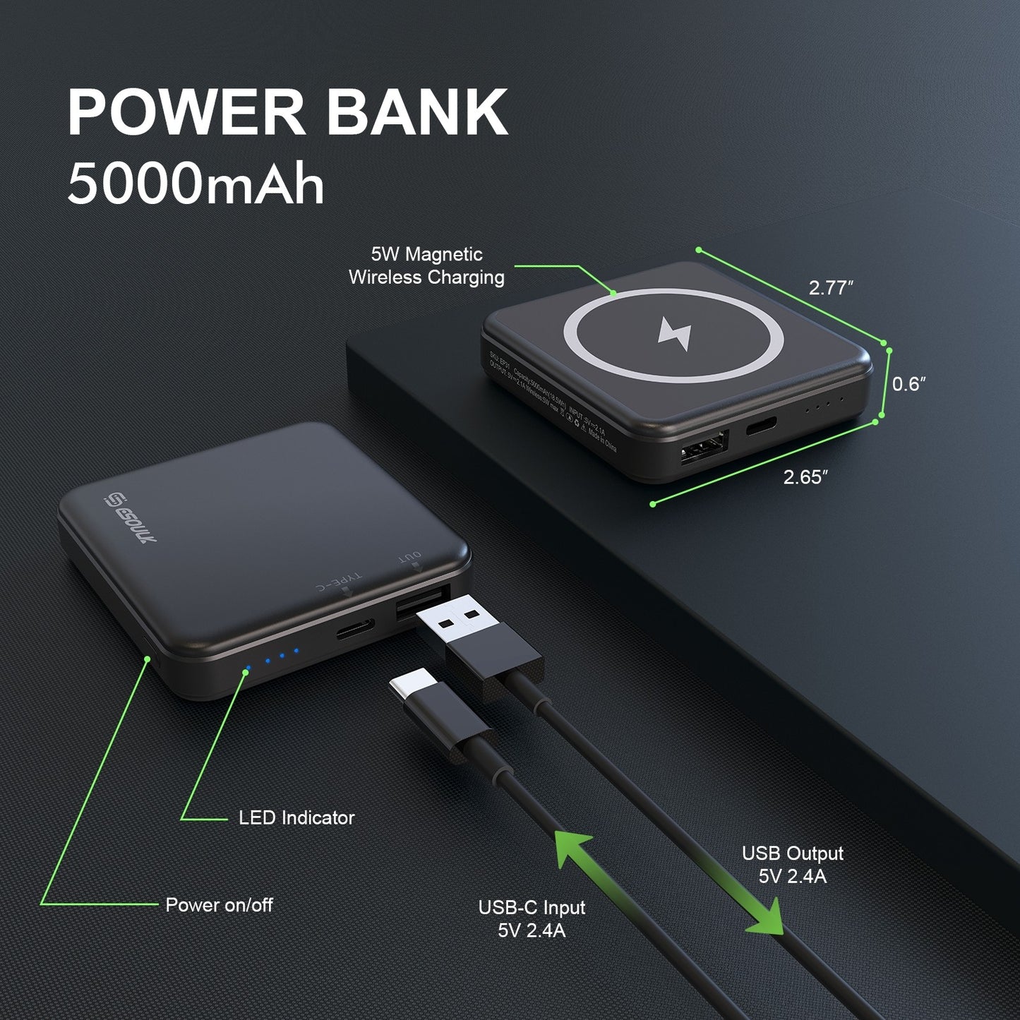 5000mAh 5W Magnetic Wireless Power Bank